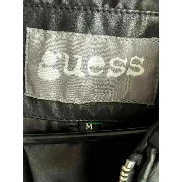 EUC GUESS Black Real Leather Jacket Motorcycle Winter Coat Size M - Picture 4 of 8